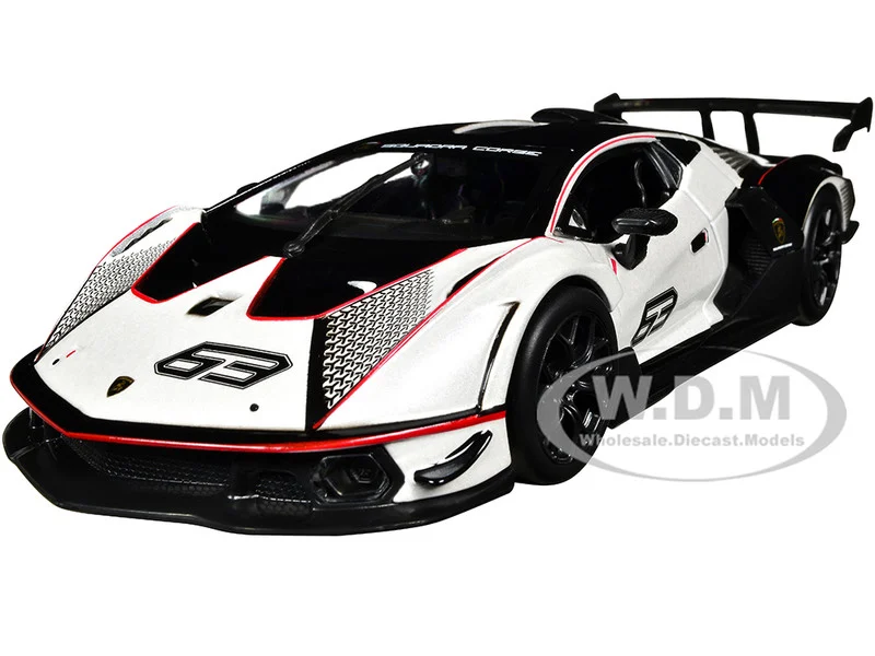 Lamborghini Essenza SCV12 #63 White and Black "Squadra Corse" "Race" Series 1/24 Diecast Model Car by Bburago - Lamborghini Models