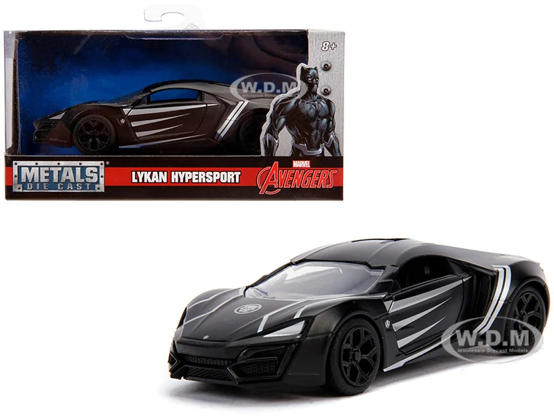 Lykan Hypersport Matt Black "Black Panther" Theme "Avengers" "Marvel" Series 1/32 Diecast Model Car by Jada - Movie/TV Series Models