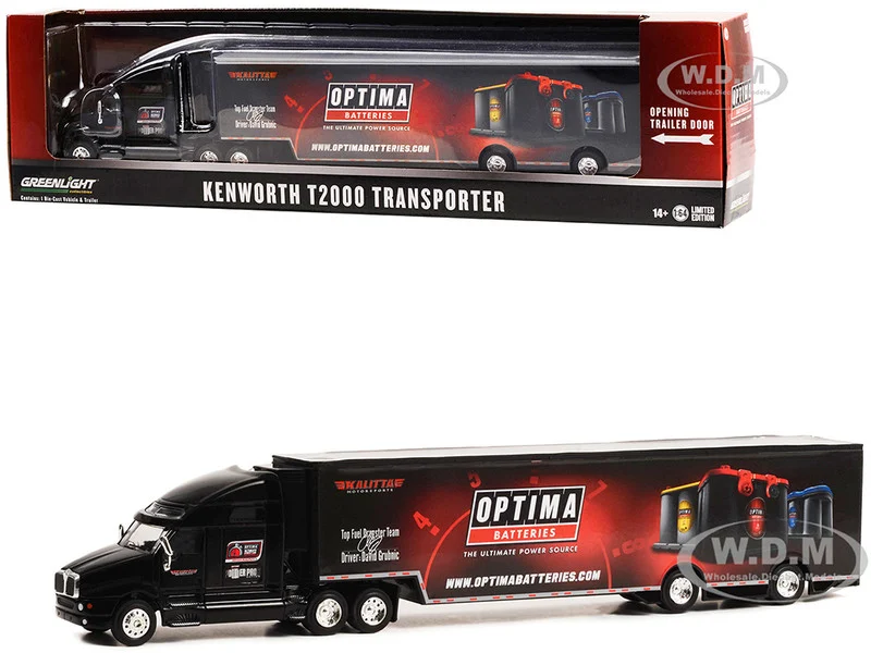Kenworth T2000 Transporter Black "OPTIMA Batteries: The Ultimate Power Source" "Hobby Exclusive" Series 1/64 Diecast Model by Greenlight - Kenworth Models