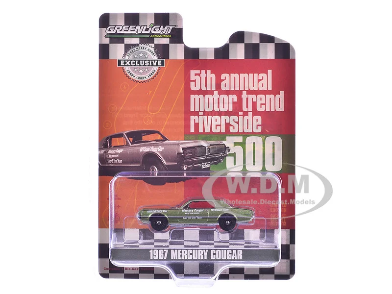 1967 Mercury Cougar "Riverside 500 Official Pace Car - Motor Trend Magazine Car of the Year" Green Metallic "Hobby Exclusive" Series 1/64 Diecast Model Car by Greenlight