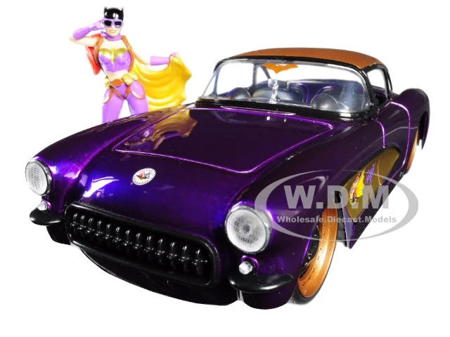 1957 Chevrolet Corvette Purple with Batgirl Diecast Figurine "DC Comics Bombshells" Series 1/24 Diecast Model Car by Jada - Chevrolet Models