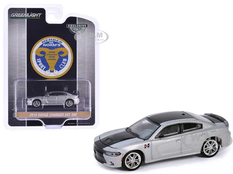2018 Dodge Charger SRT 392 Silver Metallic with Black Stripe "Mr. Norm Heritage GSS Charger" "Hobby Exclusive" Series 1/64 Diecast Model Car by Greenlight - Dodge Models