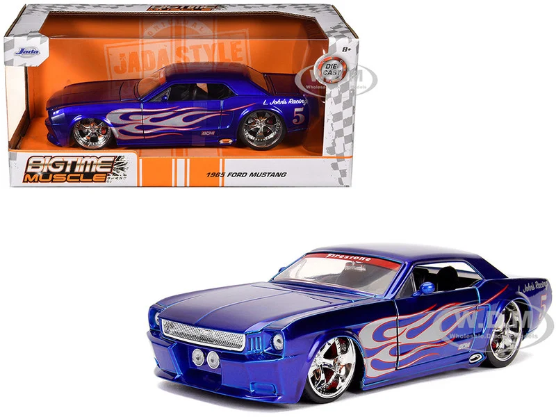 1965 Ford Mustang #5 "L. John's Racing" Candy Blue with Flame Graphics "Bigtime Muscle" Series 1/24 Diecast Model Car by Jada - Ford Models
