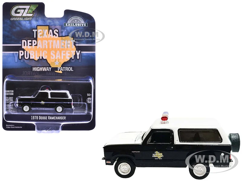 1978 Dodge Ramcharger Police Vehicle "Texas Department of Public Safety Highway Patrol" Black with White Hood and Top "Hobby Exclusive" Series 1/64 Diecast Model Car by Greenlight - Dodge Models