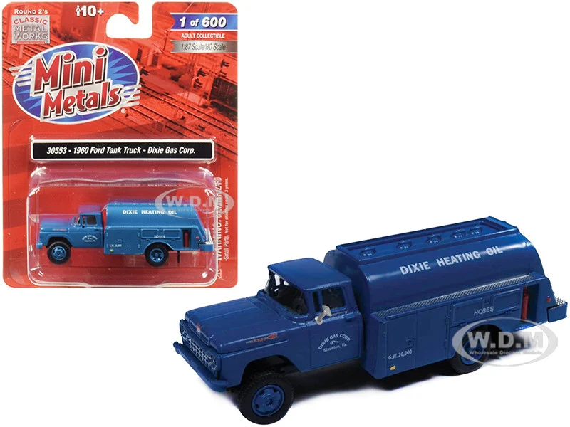 1960 Ford Tank Truck "Dixie Gas Corp." Blue 1/87 (HO) Scale Model by Classic Metal Works - Ford Models