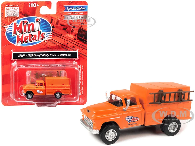1955 Chevrolet Utility Truck Orange "Union Electric" 1/87 (HO) Scale Model by Classic Metal Works - Chevrolet Models