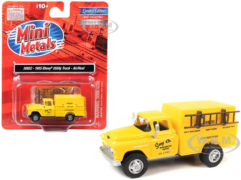 1955 Chevrolet Utility Truck Yellow "Song Co. Refrigeration and Heating" 1/87 (HO) Scale Model by Classic Metal Works - Chevrolet Models