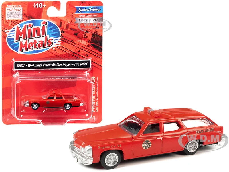 1974 Buick Estate Station Wagon Red "Fire Chief" 1/87 (HO) Scale Model by Classic Metal Works - Fire and Rescue Models