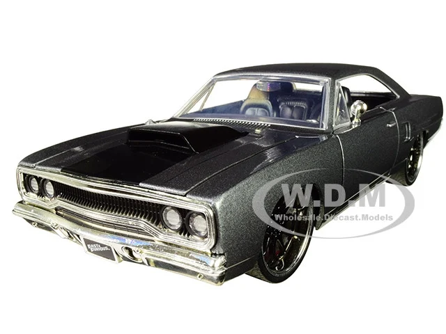 Dom's Plymouth Road Runner Gray Metallic with Black Hood Stripe "Fast & Furious" Movie 1/24 Diecast Model Car by Jada - Plymouth Models