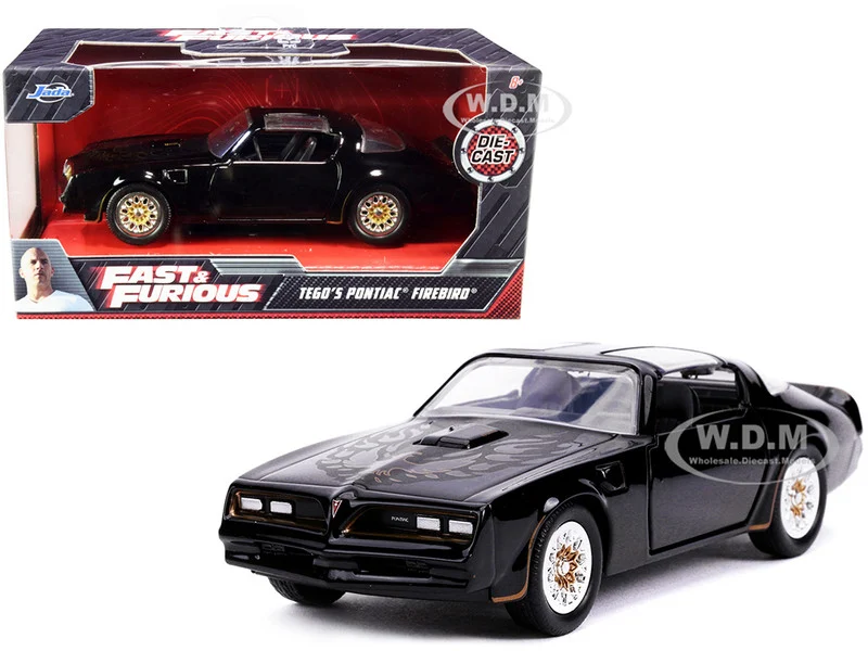 Tego's Pontiac Firebird Black with Gold Stripes and Hood Bird "Fast & Furious" Series 1/32 Diecast Model Car by Jada - Pontiac Models