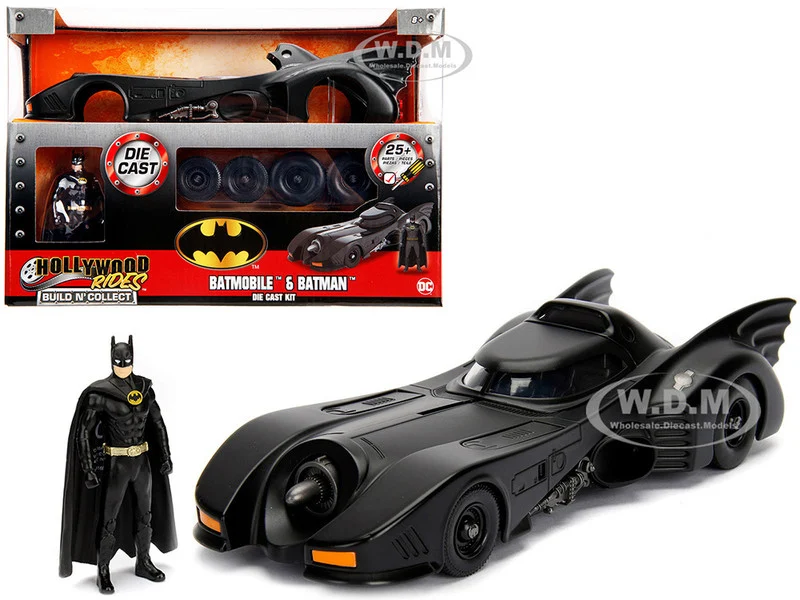 Model Kit Batmobile Matt Black with Batman Diecast Figure "Batman" (1989) Movie "Build N' Collect" 1/24 Diecast Model Car by Jada - Movie/TV Series Models