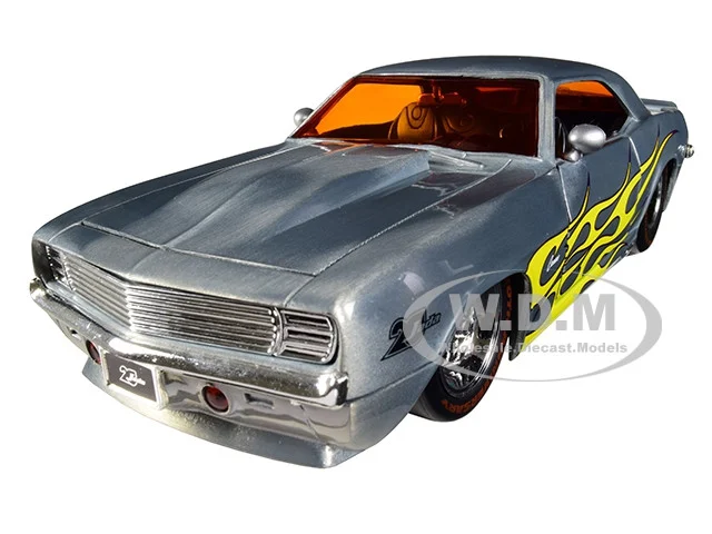 1969 Chevrolet Camaro Raw Metal with Yellow Flames "Bigtime Muscle" "Jada 20th Anniversary" 1/24 Diecast Model Car by Jada - Chevrolet Models