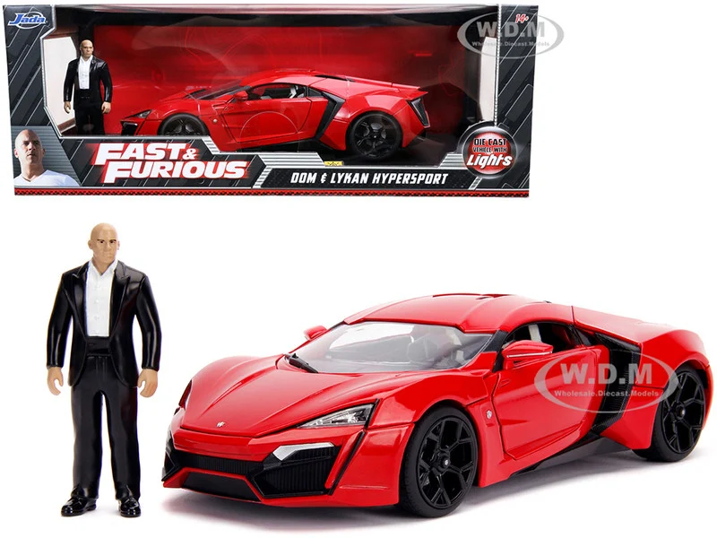 Lykan Hypersport Red with Lights and Dom Figurine "Fast & Furious" Movie 1/18 Diecast Model Car by Jada - Movie/TV Series Models