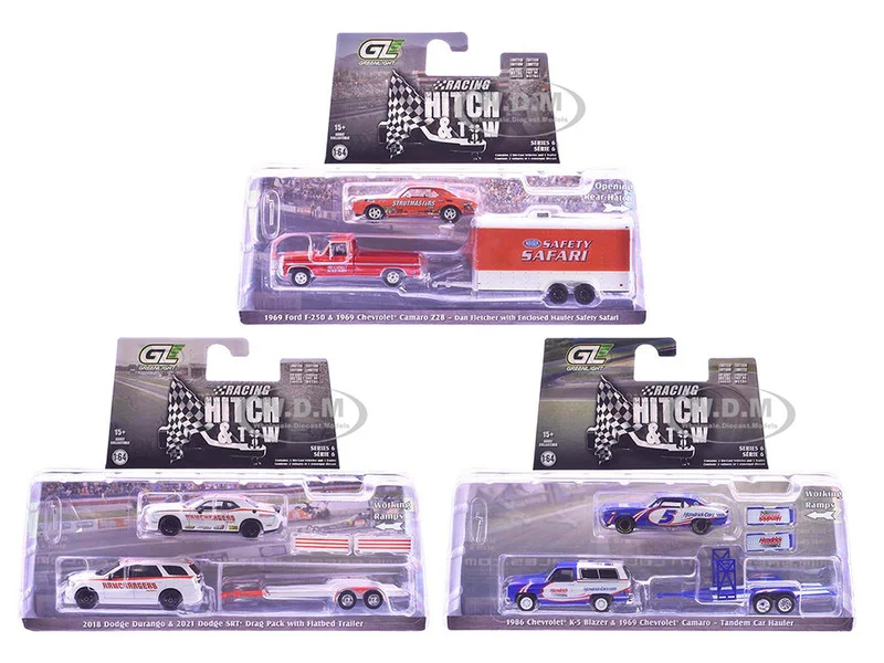 "Racing Hitch & Tow" Series #6 Set of 3 pieces 1/64 Diecast Model Cars by Greenlight - 1/64 Scale Sets