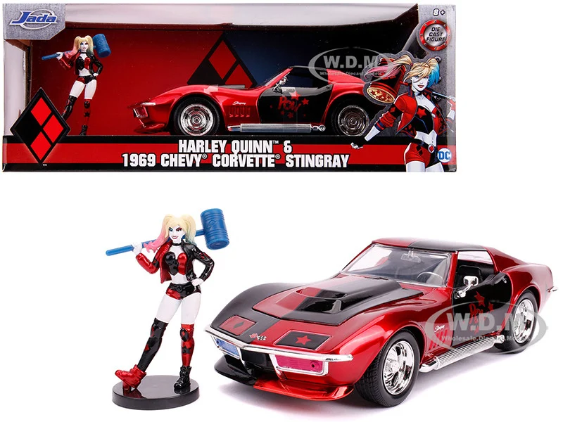1969 Chevrolet Corvette Stingray with Harley Quinn Diecast Figurine "DC Comics" Series 1/24 Diecast Model Car by Jada - Chevrolet Models