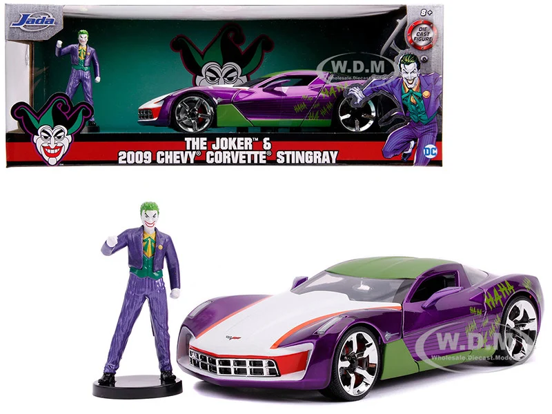 2009 Chevrolet Corvette Stingray with Joker Diecast Figurine "DC Comics" Series 1/24 Diecast Model Car by Jada - Chevrolet Models
