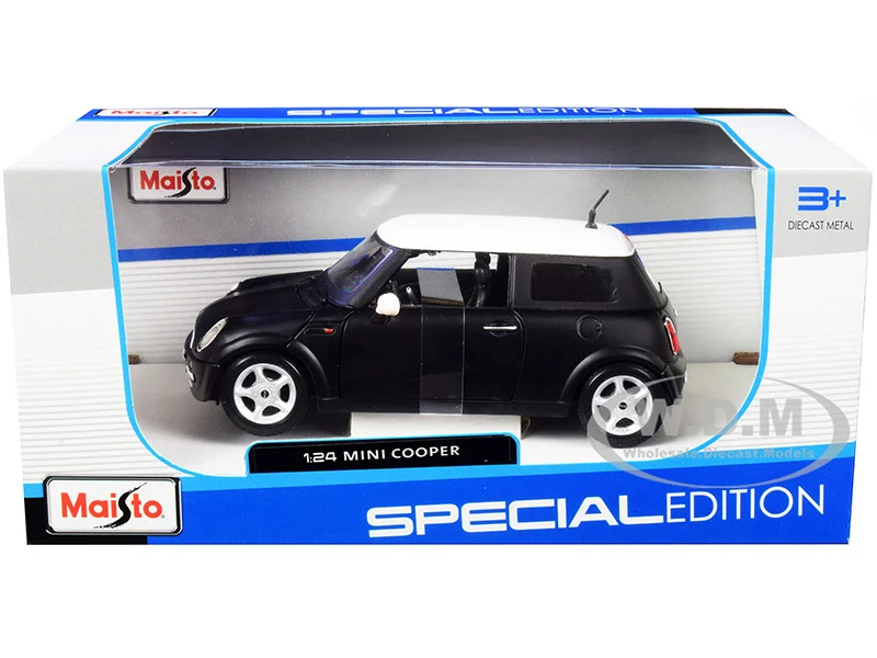 Mini Cooper Matt Black with White Top 1/24 Diecast Model Car by Maisto - Mini Cooper Models