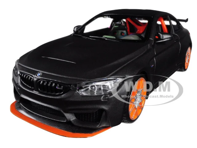 BMW M4 GTS Gray with Carbon Top and Orange Wheels 1/24 Diecast Model Car by Maisto - BMW Models