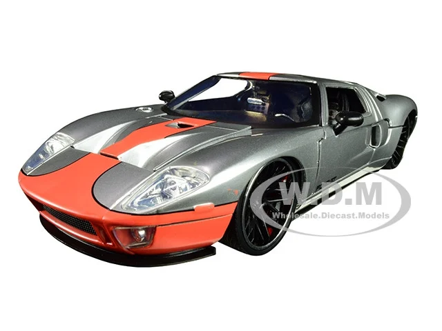 2005 Ford GT Silver with Orange Stripe "Bigtime Muscle" 1/24 Diecast Model Car by Jada - Ford Models