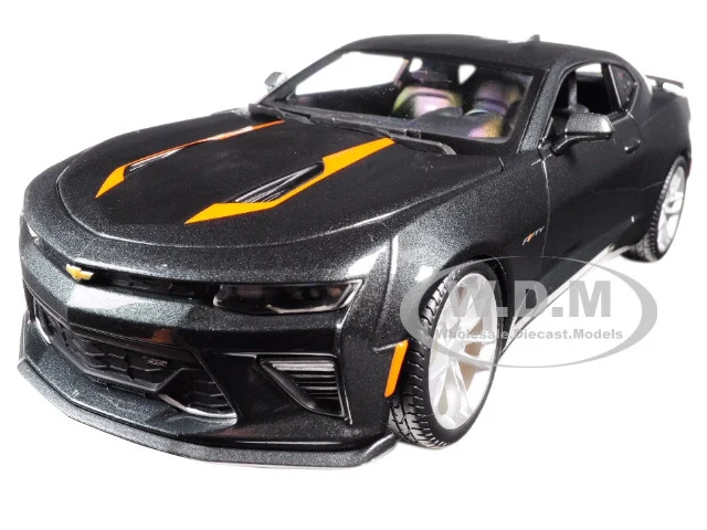 2017 Chevrolet Camaro SS Gray Metallic with Orange Stripes "50th Anniversary" "Special Edition" Series 1/18 Diecast Model Car by Maisto - Chevrolet Models