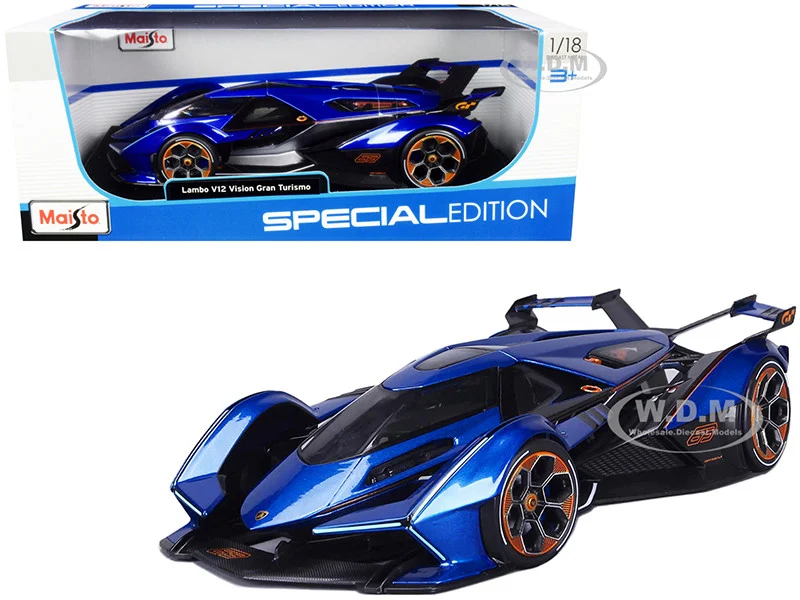 Lamborghini V12 Vision Gran Turismo Blue Metallic 1/18 Diecast Model Car by Maisto - Lamborghini Models