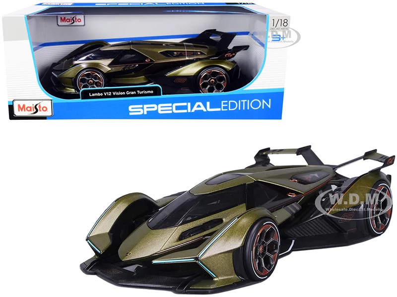 Lamborghini V12 Vision Gran Turismo Matt Green Metallic 1/18 Diecast Model Car by Maisto - Lamborghini Models