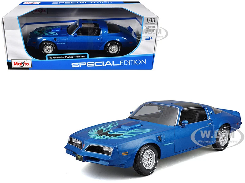 1978 Pontiac Firebird Trans Am Blue Metallic with Hood Graphics "Special Edition" Series 1/18 Diecast Model Car by Maisto - Pontiac Models