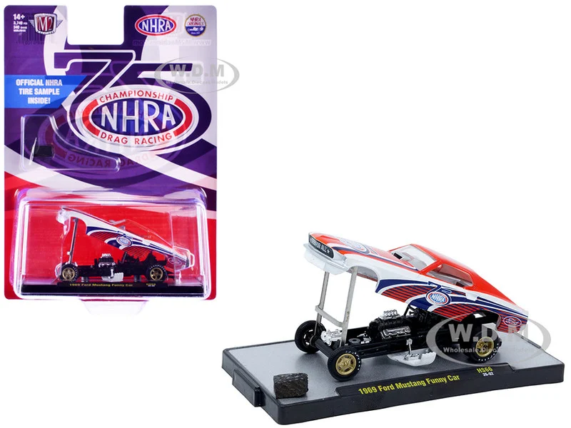 1969 Ford Mustang Funny Car "NHRA 75 Years" Red and White with Graphics Limited Edition to 3740 pieces Worldwide 1/64 Diecast Model Car by M2 Machines - Ford Models