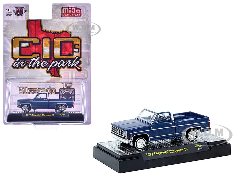1977 Chevrolet Cheyenne 10 Pickup Truck Blue Metallic with White Top and Blue Interior Limited Edition to 7700 pieces Worldwide 1/64 Diecast Model Car by M2 Machines - Chevrolet Models