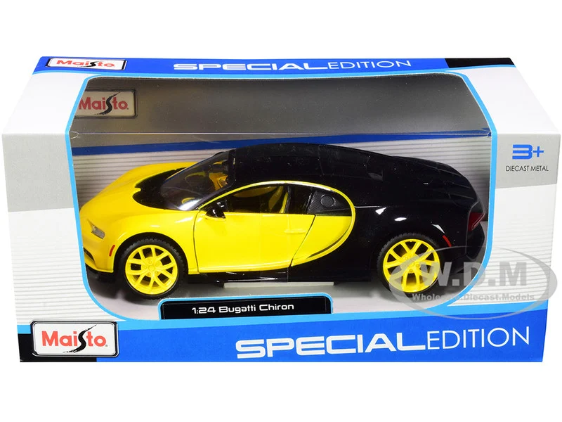 Bugatti Chiron Yellow and Black 1/24 Diecast Model Car by Maisto - Bugatti Models