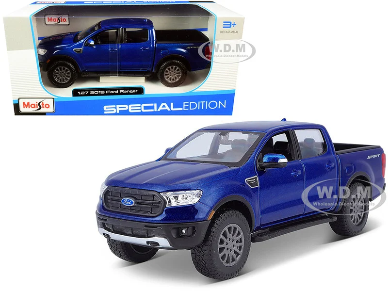 2019 Ford Ranger Lariat Sport Pickup Truck Dark Blue Metallic 1/27 Diecast Model Car by Maisto - Ford Models