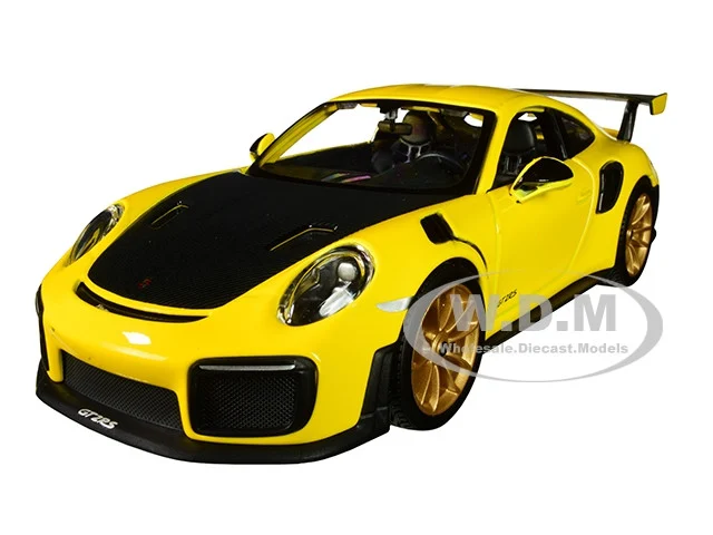 Porsche 911 GT2 RS Yellow with Carbon Hood and Gold Wheels "Special Edition" 1/24 Diecast Model Car by Maisto - Porsche Models