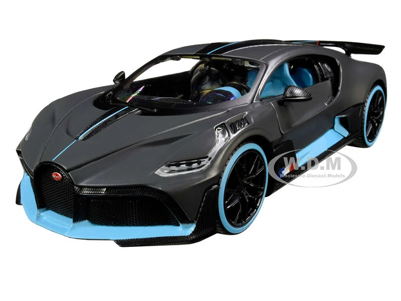 Bugatti Divo Satin Charcoal Gray with Carbon and Blue Accents "Special Edition" 1/24 Diecast Model Car by Maisto - Bugatti Models
