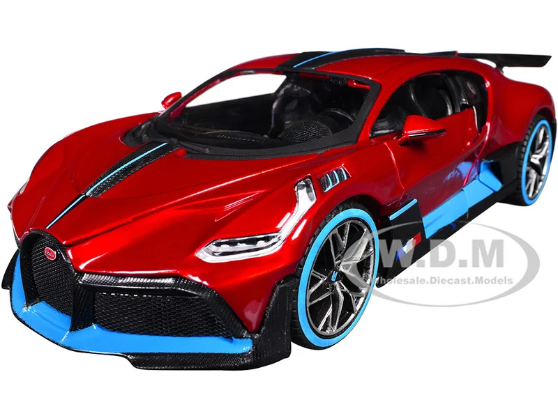 Bugatti Divo Red Metallic with Carbon and Blue Accents "Special Edition" 1/24 Diecast Model Car by Maisto - Bugatti Models