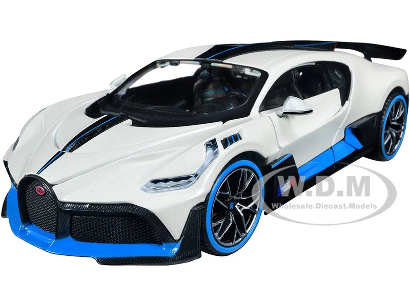 Bugatti Divo Satin White Metallic with Carbon and Blue Accents "Special Edition" 1/24 Diecast Model Car by Maisto - Bugatti Models