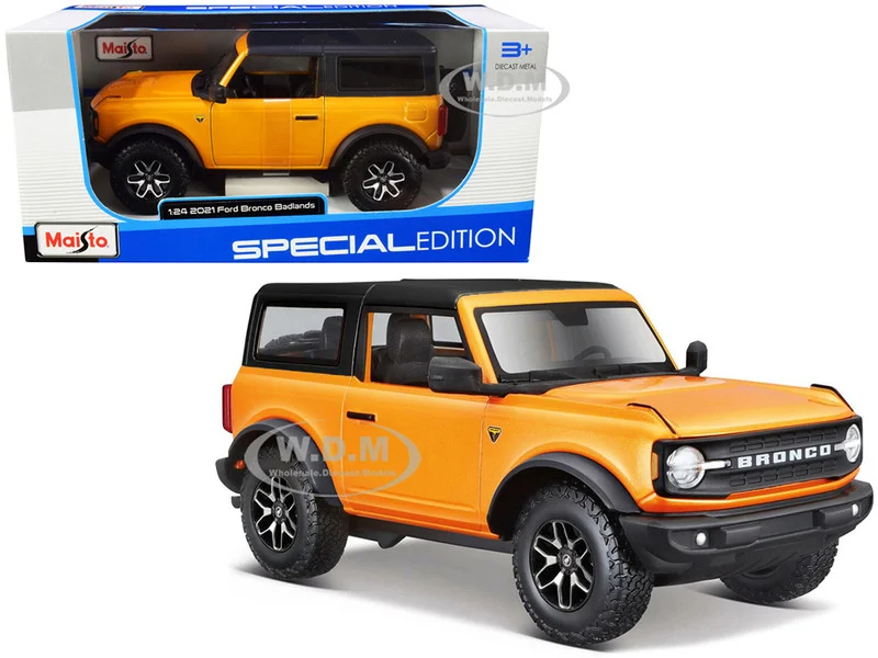 2021 Ford Bronco Badlands Orange Metallic with Black Top "Special Edition" 1/24 Diecast Model Car by Maisto - Ford Models