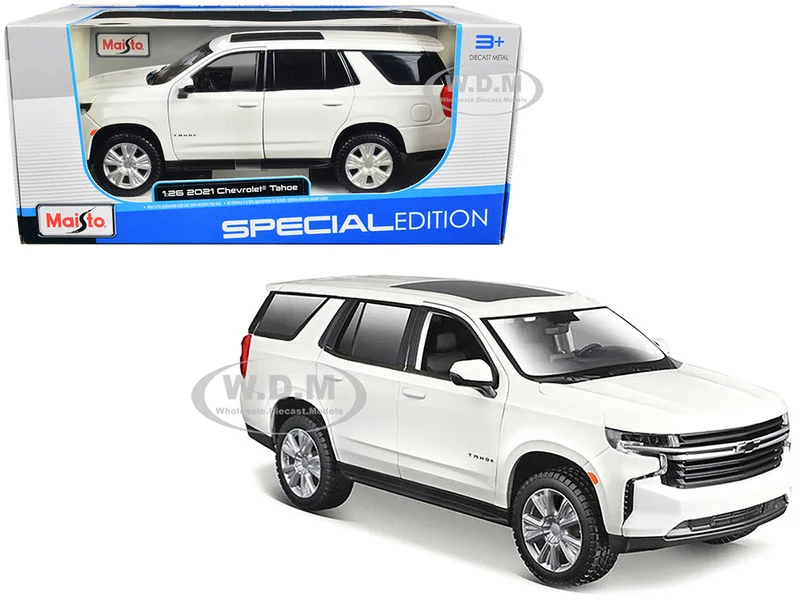 2021 Chevrolet Tahoe White with Sunroof "Special Edition" 1/26 Diecast Model Car by Maisto - Chevrolet Models