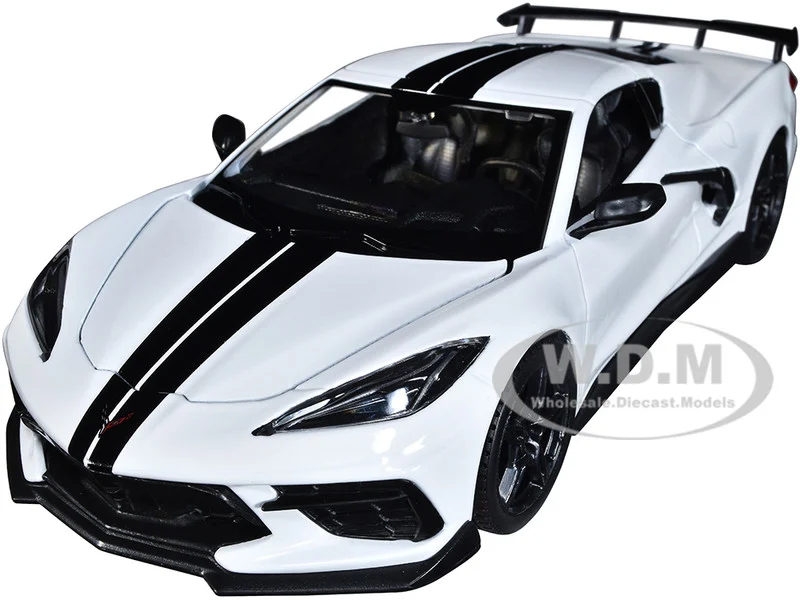 2020 Chevrolet Corvette Stingray Coupe White with Black Stripes "Special Edition" Series 1/24 Diecast Model Car by Maisto - Chevrolet Models