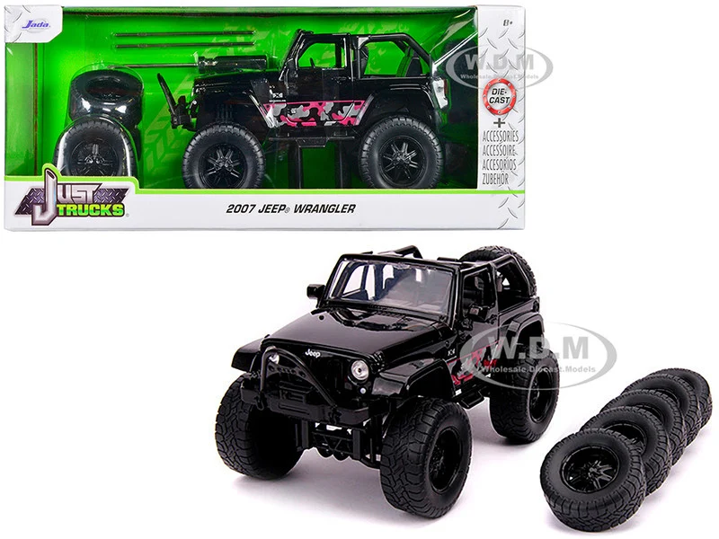 2007 Jeep Wrangler Black with Extra Wheels "Just Trucks" Series 1/24 Diecast Model Car by Jada - Jeep Models
