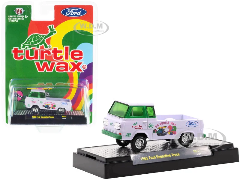1965 Ford Econoline Pickup Truck "Turtle Wax" White and Green Limited Edition to 4400 pieces Worldwide 1/64 Diecast Model Car by M2 Machines - Ford Models