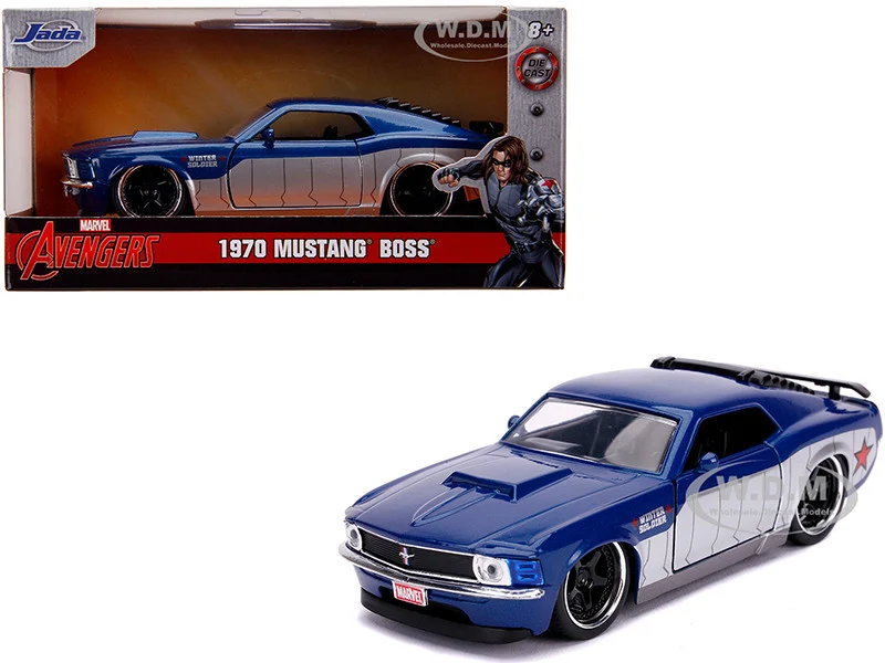 1970 Ford Mustang Boss Blue Metallic and Silver "Winter Soldier" "Avengers" "Marvel" Series 1/32 Diecast Model Car by Jada - Ford Models