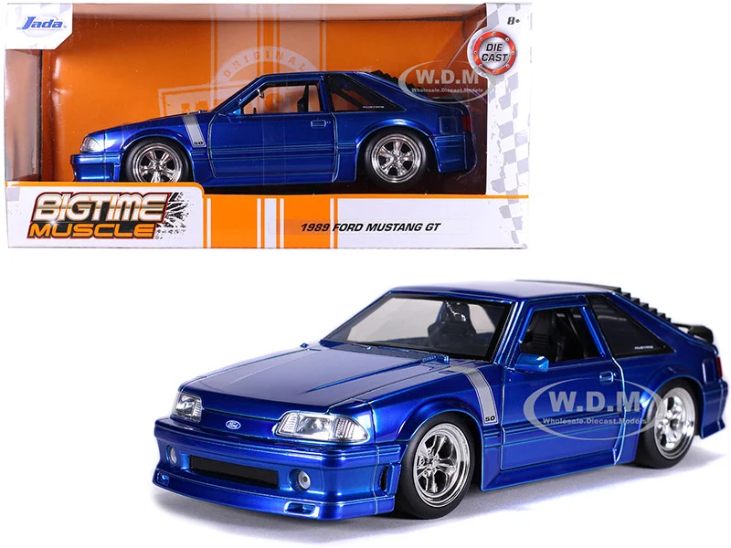 1989 Ford Mustang GT 5.0 Candy Blue with Silver Stripes "Bigtime Muscle" 1/24 Diecast Model Car by Jada - Ford Models