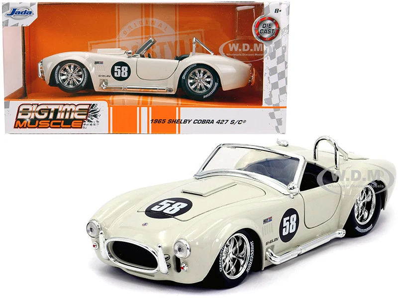 1965 Shelby Cobra 427 S/C #58 Cream "Bigtime Muscle" 1/24 Diecast Model Car by Jada - Shelby Models