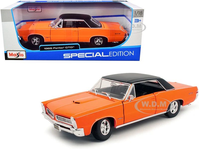 1965 Pontiac GTO Hurst Orange with Black Top and White Stripes "Special Edition" 1/18 Diecast Model Car by Maisto - Pontiac Models
