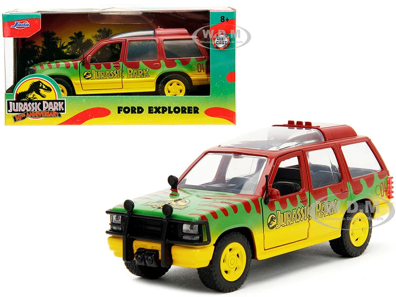 Ford Explorer Red and Yellow with Green Graphics "Jurassic Park" (1993) Movie 30th Anniversary "Hollywood Rides" Series 1/32 Diecast Model Car by Jada - Ford Models