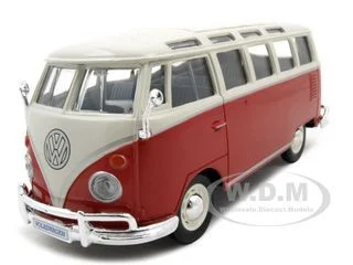 Volkswagen Van Samba Bus Red and White 1/25 Diecast Model by Maisto - Volkswagen Models