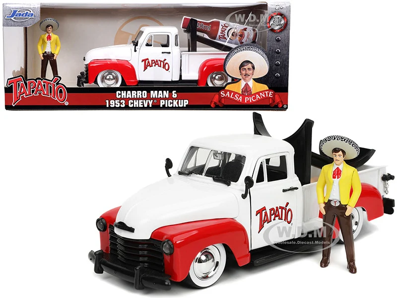 1953 Chevrolet Pickup Truck White and Red with Charro Man Diecast Figurine "Tapatio" 1/24 Diecast Model Car by Jada - Chevrolet Models