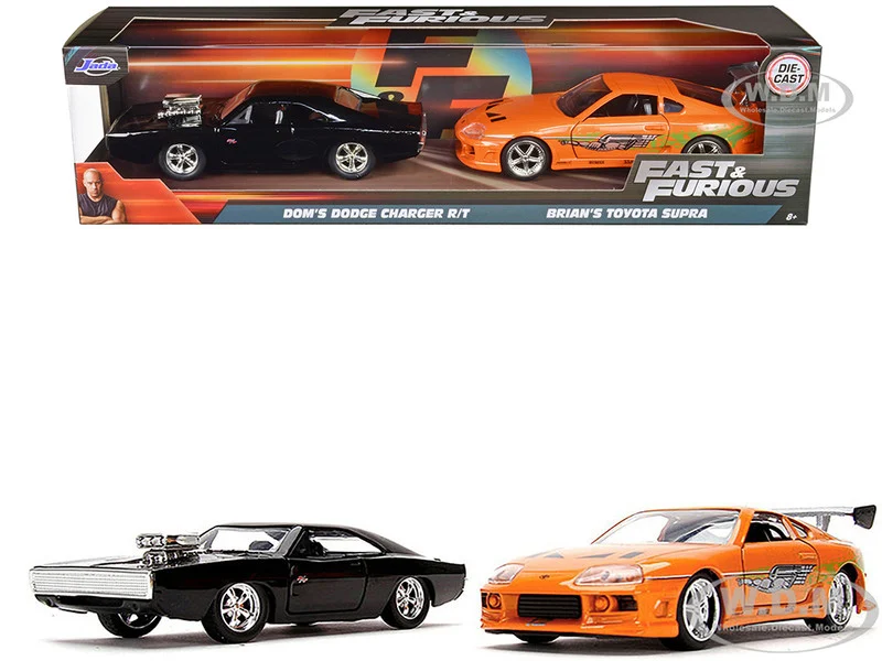 Dom's Dodge Charger R/T Black and Brian's Toyota Supra Orange Set of 2 pieces "Fast & Furious" Series 1/32 Diecast Model Cars by Jada - Dodge Models