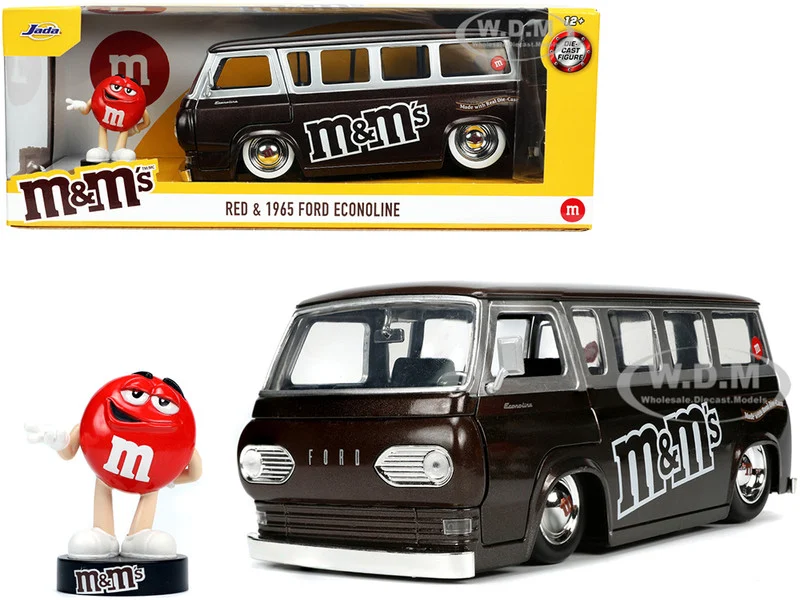 1965 Ford Econoline Bus Brown Metallic and Silver with Red M&M's Diecast Figurine "Hollywood Rides" Series 1/24 Diecast Model Car by Jada - Ford Models