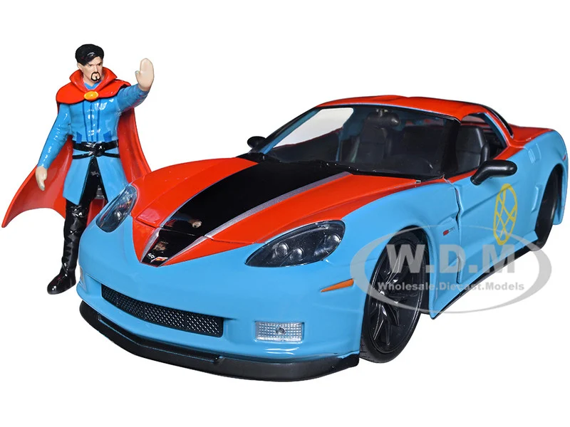 2006 Chevrolet Corvette Z06 Red and Blue with Doctor Strange Diecast Figurine "Avengers" "Marvel" Series "Hollywood Rides" 1/24 Diecast Model Car by Jada - Chevrolet Models